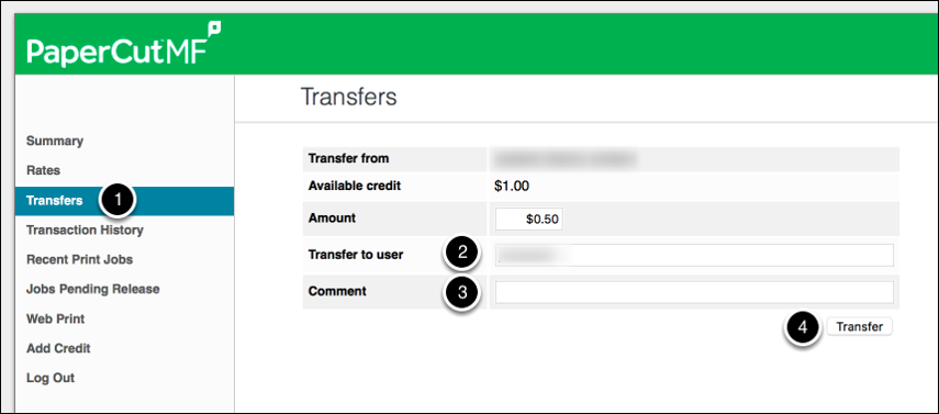 Click on Transfers