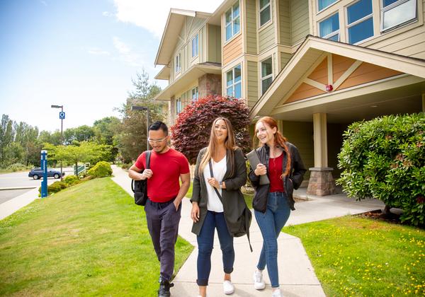Students in front of student housing at VIU