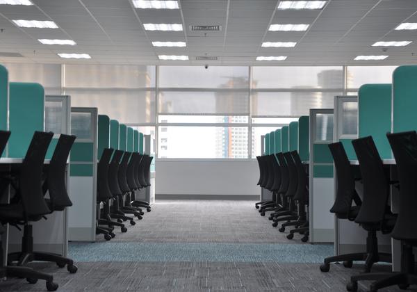 Photo of empty office and cubicles