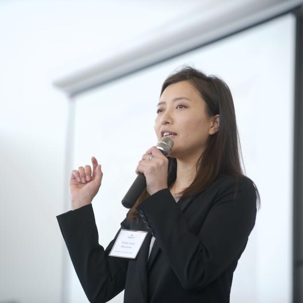 MBA internship student speaking at the 2019 Multicultural Tea