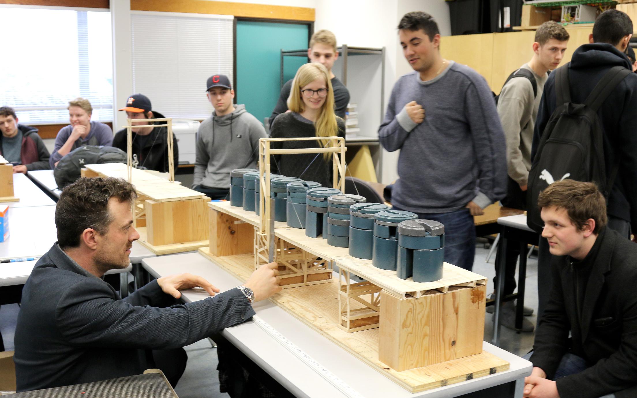 VIU Engineering students working on a bridge design for a contest