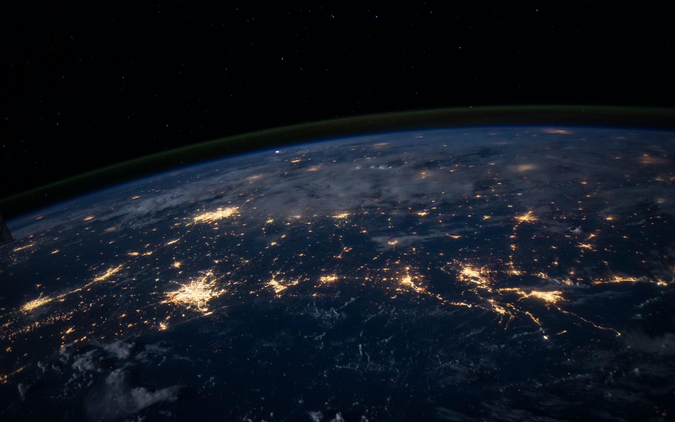 The world seen from space with lights of cities visible