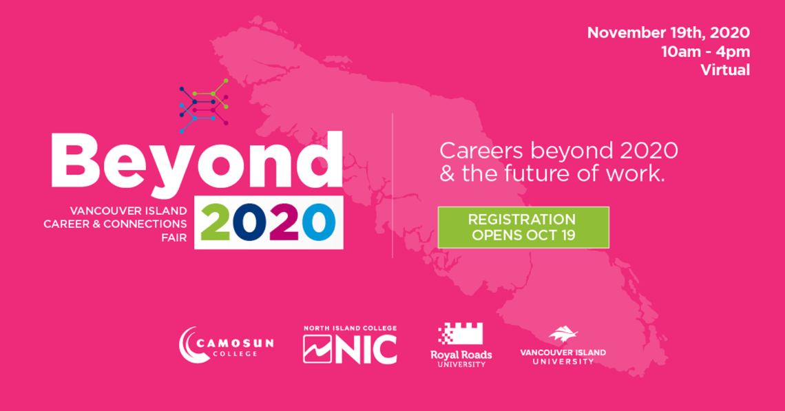 The Beyone 2020 logo on a pink background with an image of Vancouver Island in the background