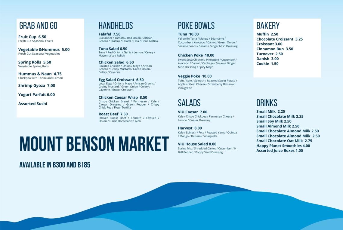 Mount Benson Market Menu 2022
