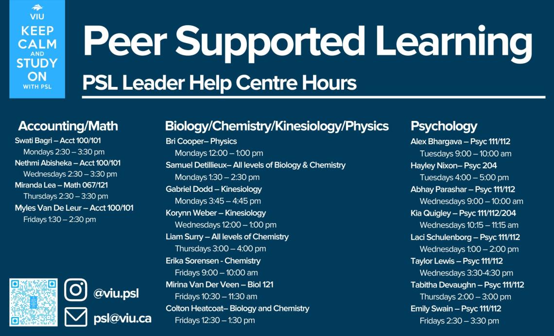 Peer Supported Learning Help Centre hours