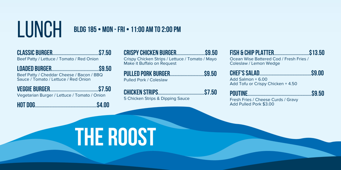 The Roost Lunch Menu 1