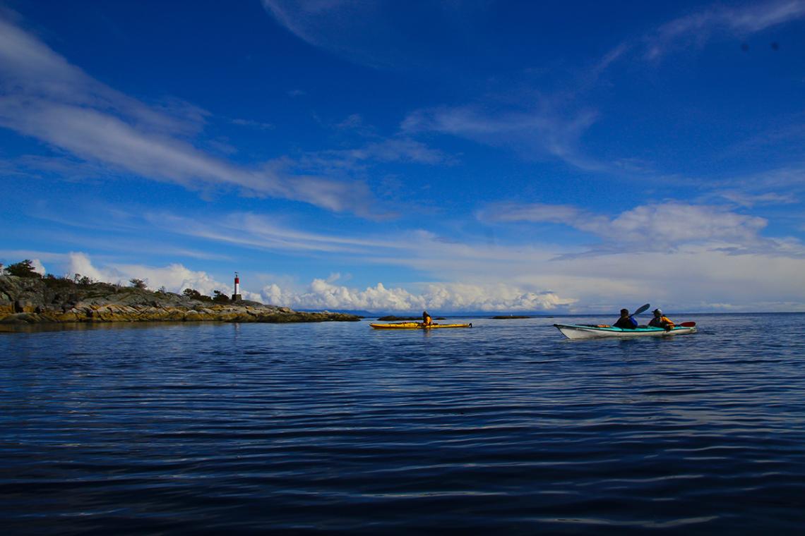 VIU students kayak off the shores of Nanaimo, BC, Canada