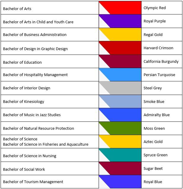 Program-specific bachelor's hood colours