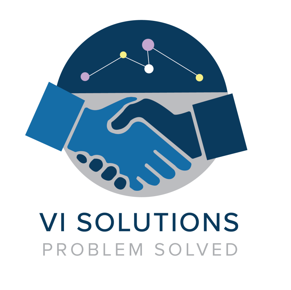VI Solutions Logo - Hands shaking in front of connected links