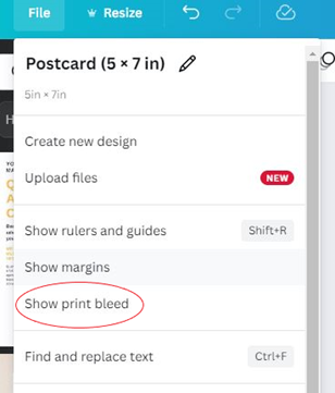 The Show print bleed option in Canva