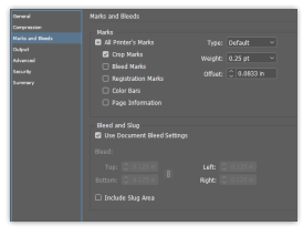 The indesign final print setting page.