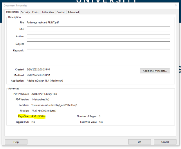 PDF file properties list with options detailing all of the data of a PDF file.