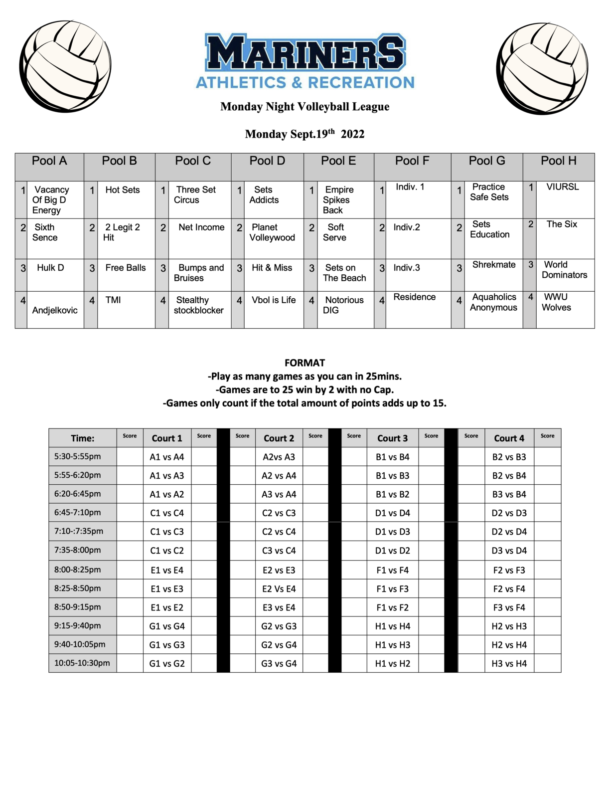 Volleyball Schedule