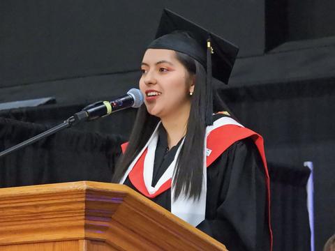 A valedictorian gives a speech at convocation